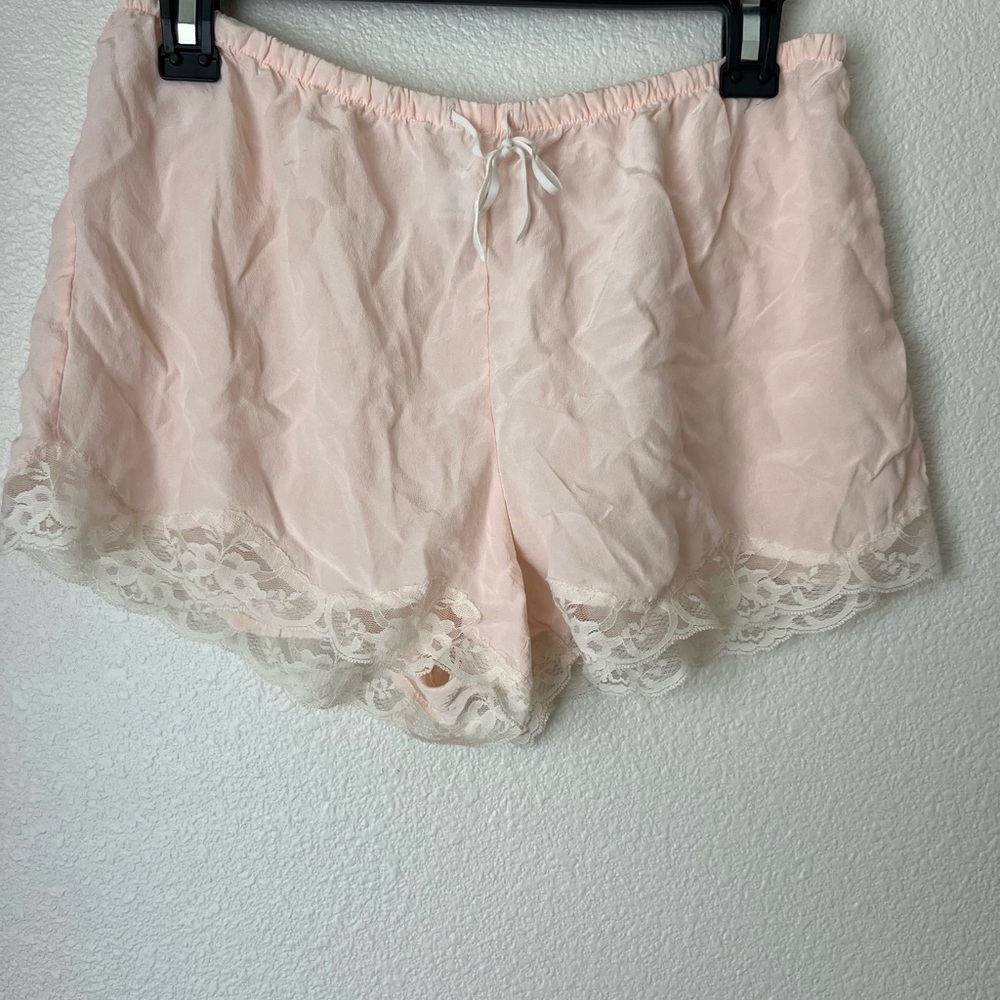 Elegant Pink Lace Trim Silk Gap Body Wedding Honeymoon Sleep Shorts